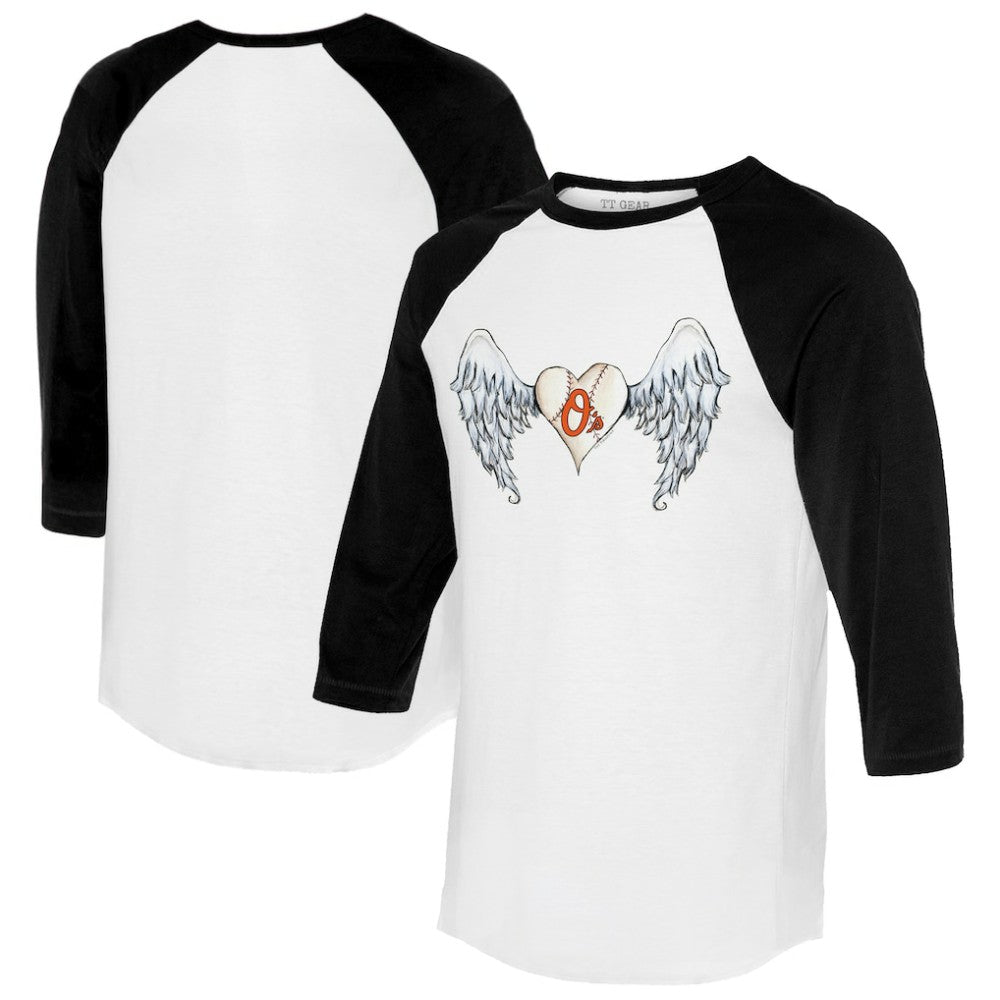 Baltimore Orioles Tiny Turnip Women's Angel Wings 3/4-Sleeve Raglan T-Shirt - White/Black - MLB Lifestyle