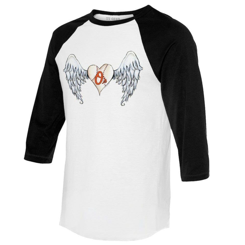 Baltimore Orioles Tiny Turnip Women's Angel Wings 3/4-Sleeve Raglan T-Shirt - White/Black - MLB Lifestyle