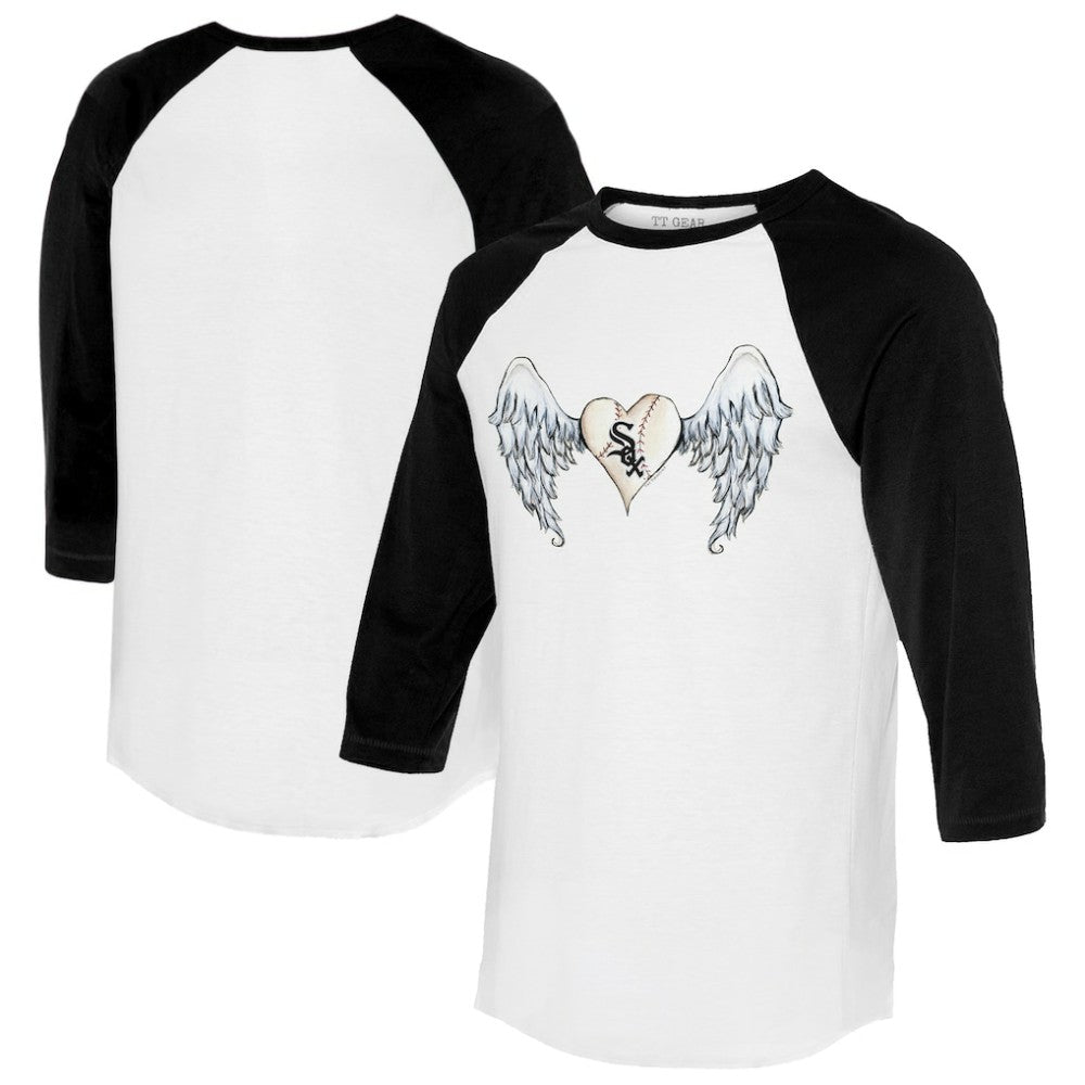 Chicago White Sox Tiny Turnip Women's Angel Wings 3/4-Sleeve Raglan T-Shirt - White/Black - MLB Lifestyle