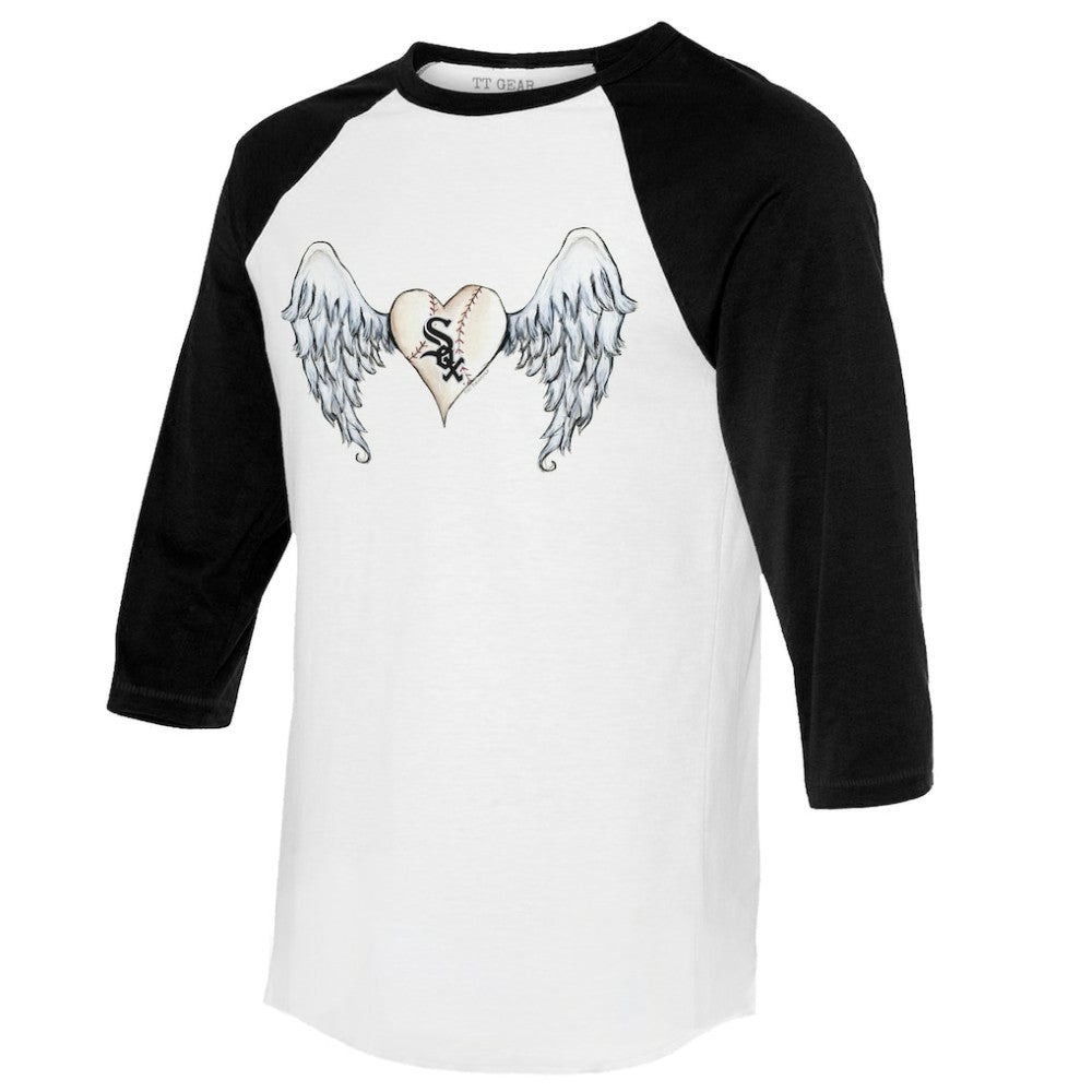 Chicago White Sox Tiny Turnip Women's Angel Wings 3/4-Sleeve Raglan T-Shirt - White/Black - MLB Lifestyle