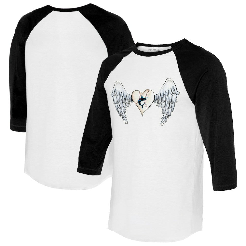 Miami Marlins Tiny Turnip Women's Angel Wings 3/4-Sleeve Raglan T-Shirt - White/Black - MLB Online