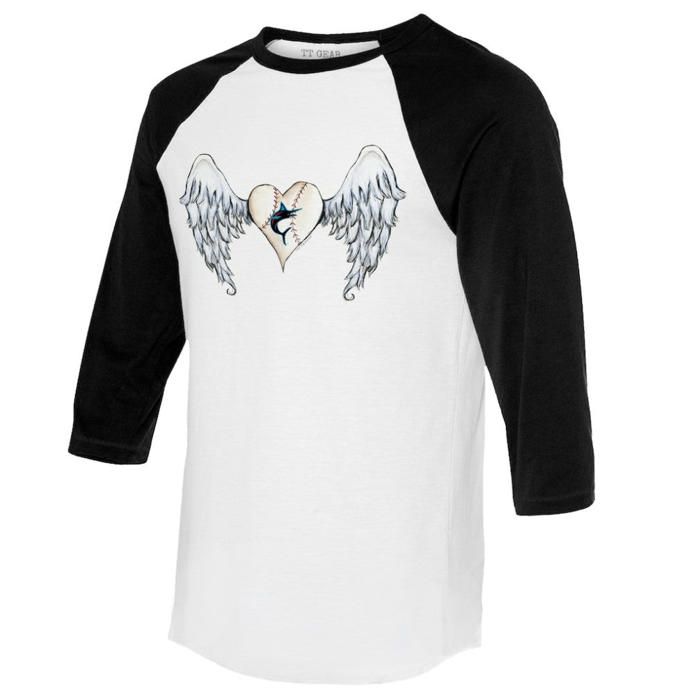 Miami Marlins Tiny Turnip Women's Angel Wings 3/4-Sleeve Raglan T-Shirt - White/Black - MLB Online