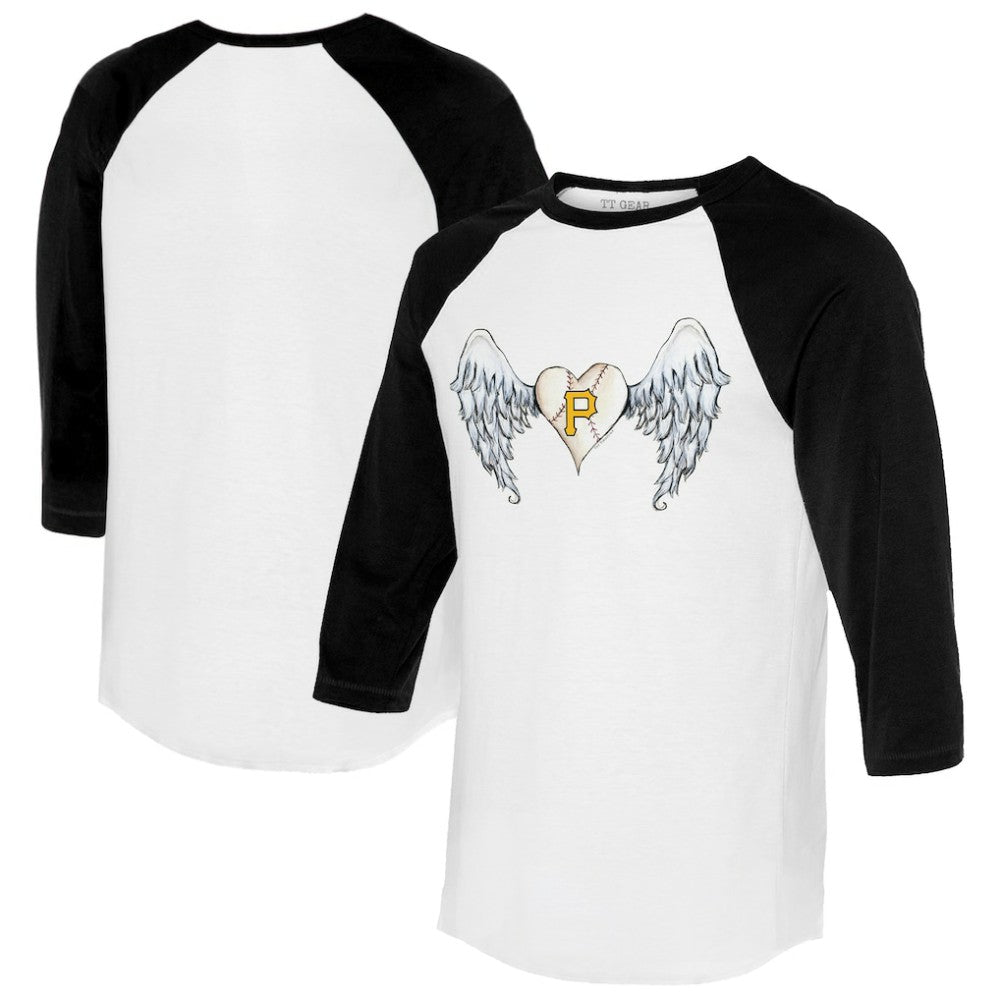 Pittsburgh Pirates Tiny Turnip Women's Angel Wings 3/4-Sleeve Raglan T-Shirt - White/Black - MLB on Sale