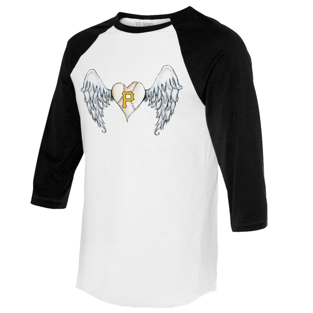 Pittsburgh Pirates Tiny Turnip Women's Angel Wings 3/4-Sleeve Raglan T-Shirt - White/Black - MLB on Sale