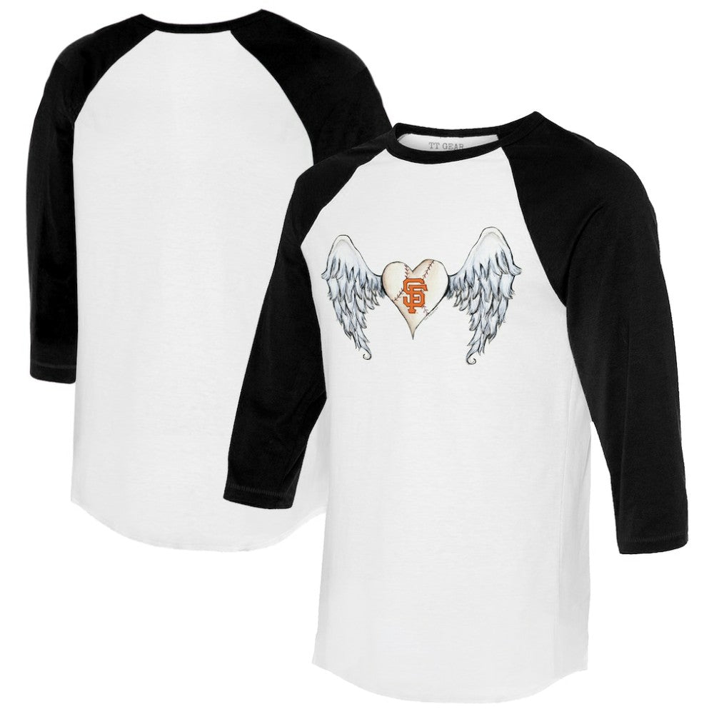 San Francisco Giants Tiny Turnip Women's Angel Wings 3/4-Sleeve Raglan T-Shirt - White/Black - MLB on Sale