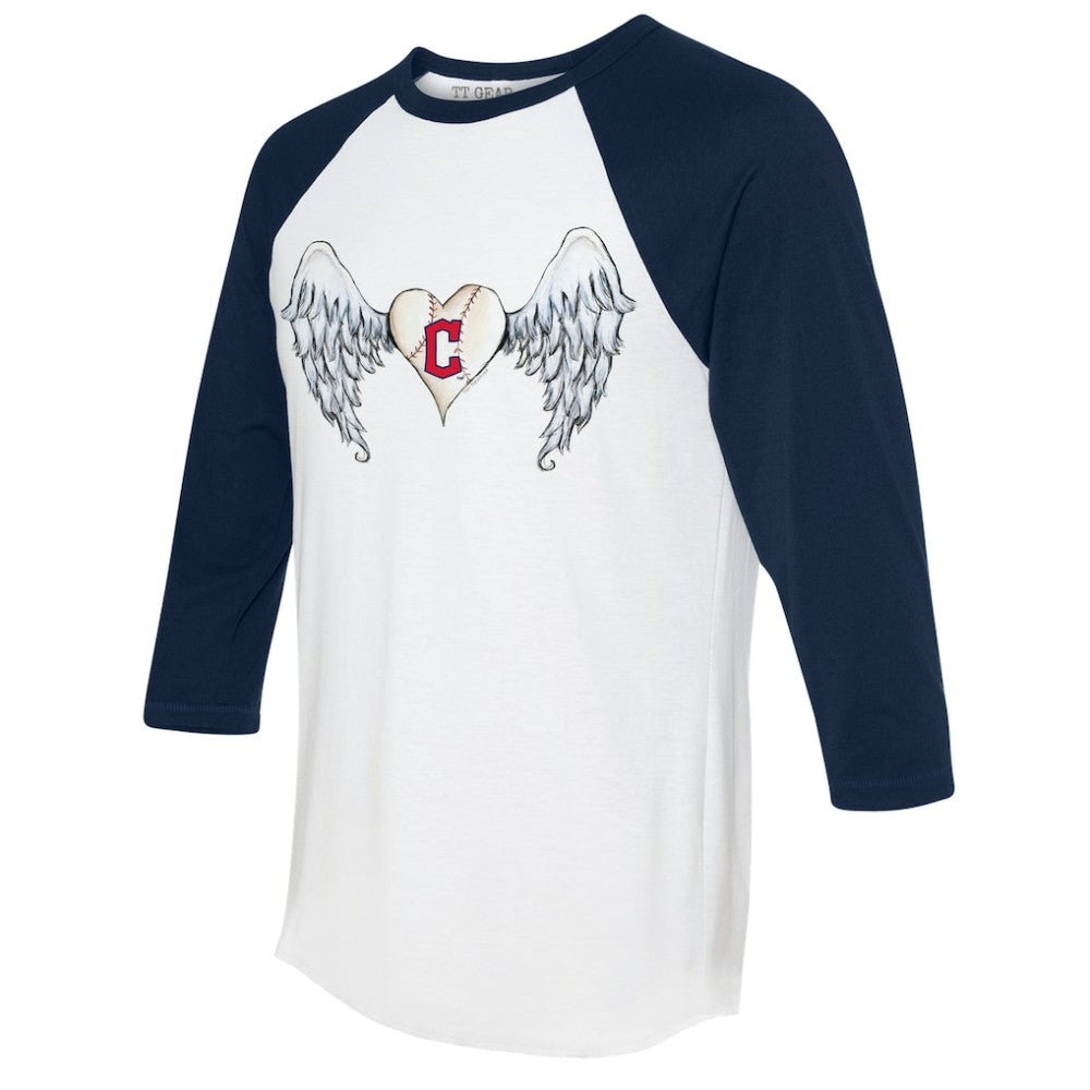 Cleveland Guardians Tiny Turnip Women's Angel Wings 3/4-Sleeve Raglan T-Shirt - White/Navy - MLB Sale