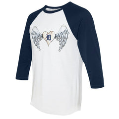 Detroit Tigers Tiny Turnip Women's Angel Wings 3/4-Sleeve Raglan T-Shirt - White/Navy - MLB Lifestyle