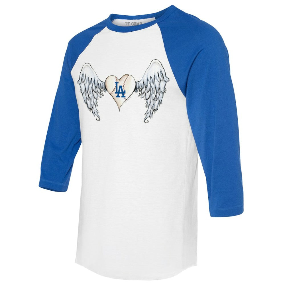 Los Angeles Dodgers Tiny Turnip Women's Angel Wings 3/4-Sleeve Raglan T-Shirt - White/Royal - MLB Discount