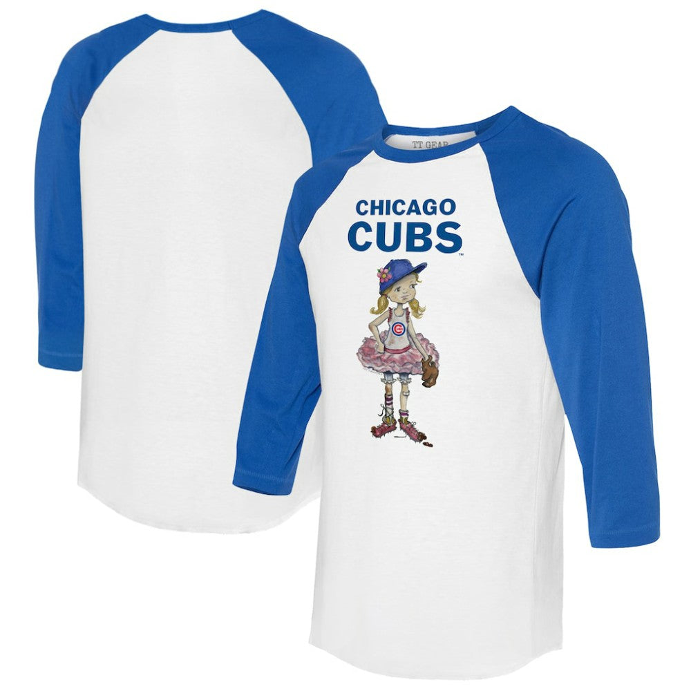 Chicago Cubs Tiny Turnip Women's Babes 3/4-Sleeve Raglan T-Shirt - White/Royal - MLB Discount