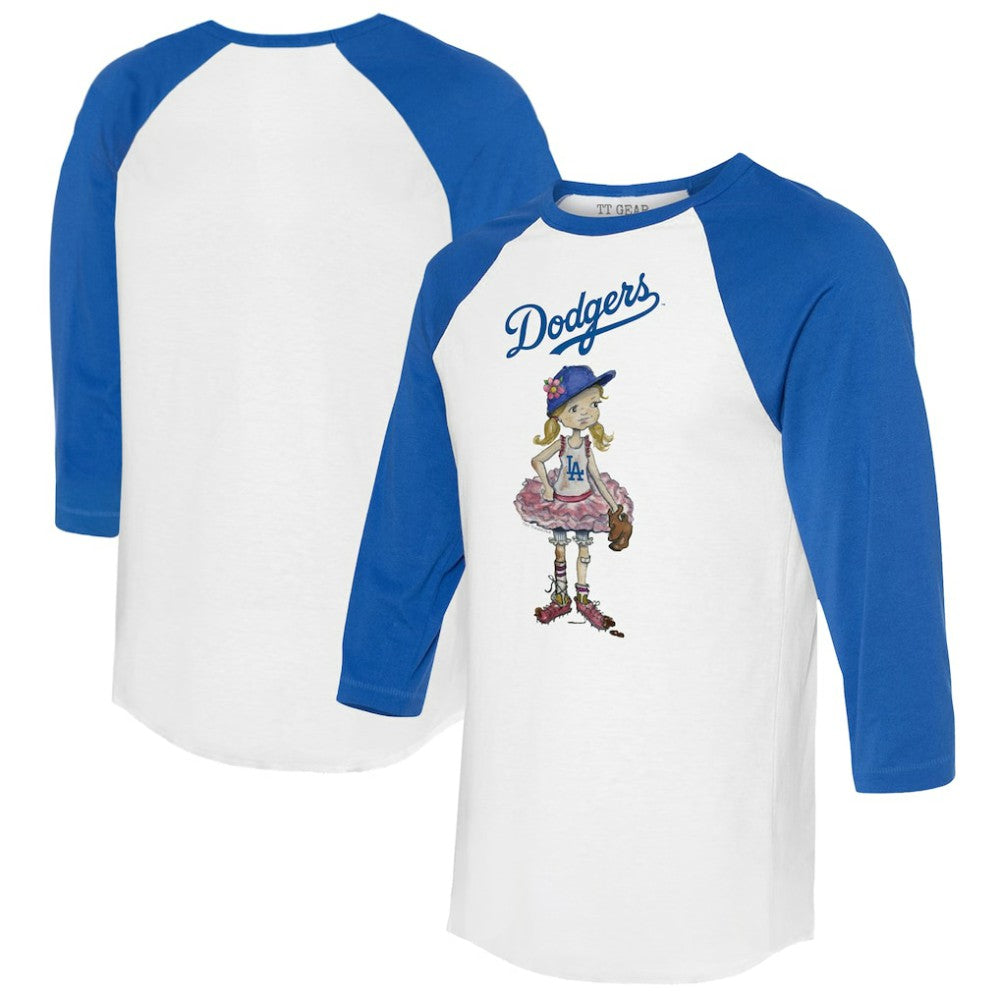 Los Angeles Dodgers Tiny Turnip Women's Babes 3/4-Sleeve Raglan T-Shirt - White/Royal - MLB Lifestyle