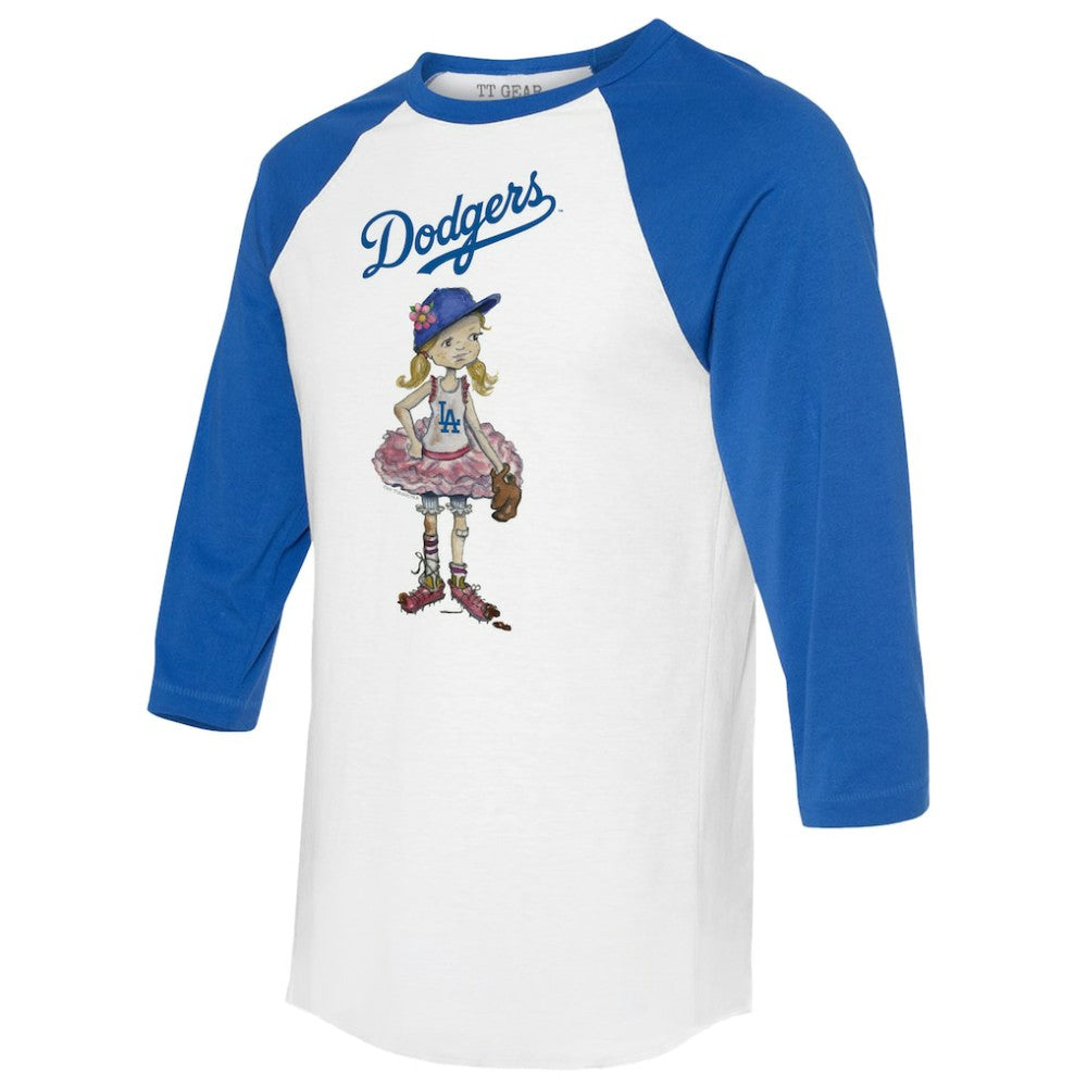 Los Angeles Dodgers Tiny Turnip Women's Babes 3/4-Sleeve Raglan T-Shirt - White/Royal - MLB Lifestyle