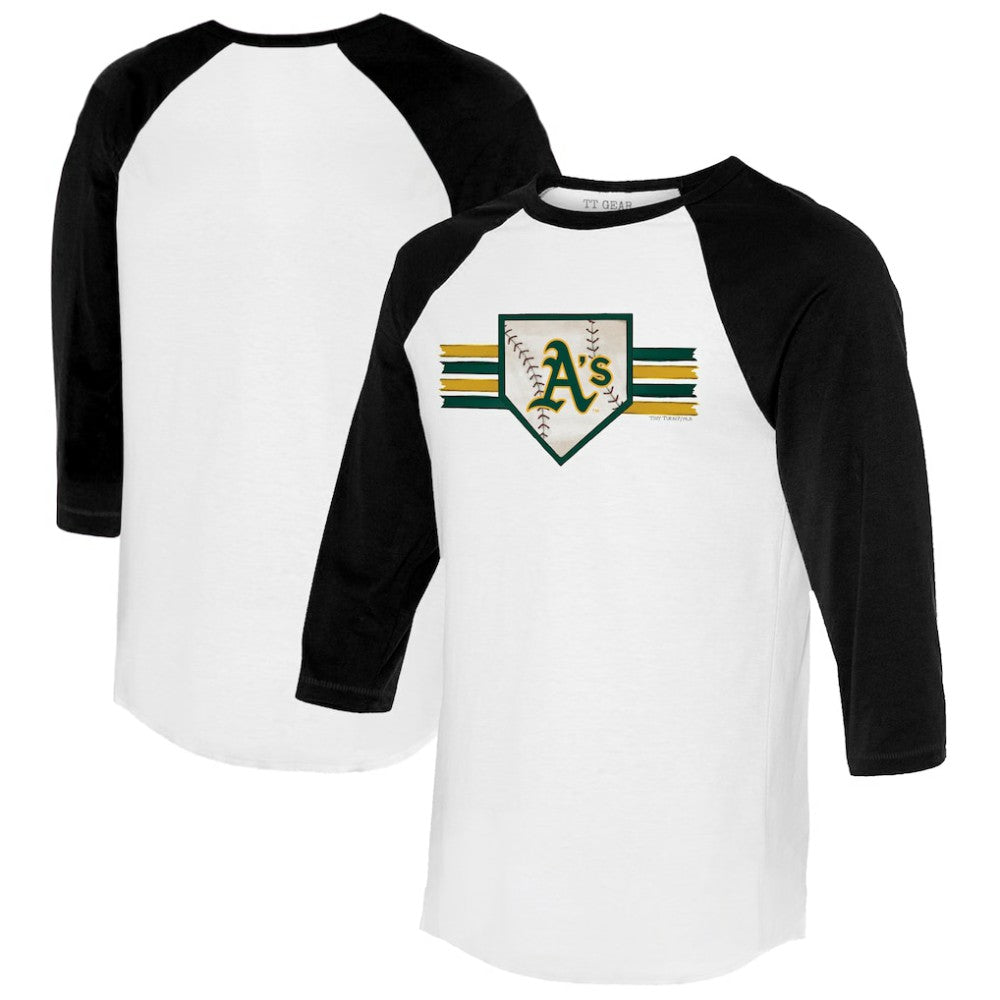 Athletics Tiny Turnip Women's Base Stripe 3/4-Sleeve Raglan T-Shirt - White/Black - MLB on Sale