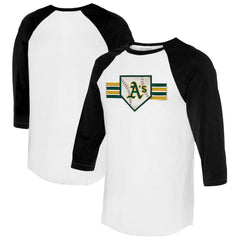 Athletics Tiny Turnip Women's Base Stripe 3/4-Sleeve Raglan T-Shirt - White/Black - MLB on Sale