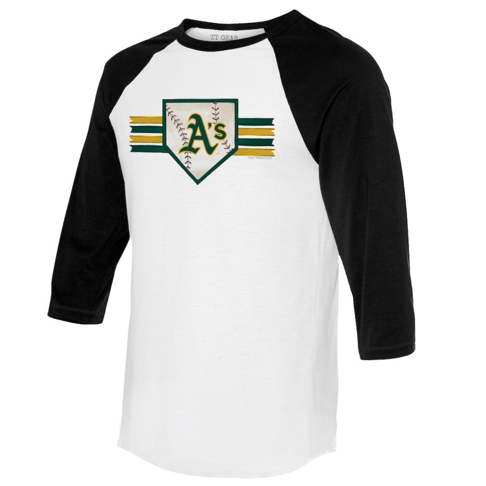 Athletics Tiny Turnip Women's Base Stripe 3/4-Sleeve Raglan T-Shirt - White/Black - MLB on Sale