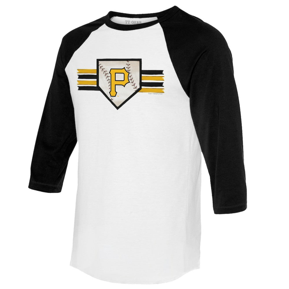 Pittsburgh Pirates Tiny Turnip Women's Base Stripe 3/4-Sleeve Raglan T-Shirt - White/Black - MLB Sale