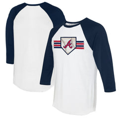 Atlanta Braves Tiny Turnip Women's Base Stripe 3/4-Sleeve Raglan T-Shirt - White/Navy - MLB Lifestyle