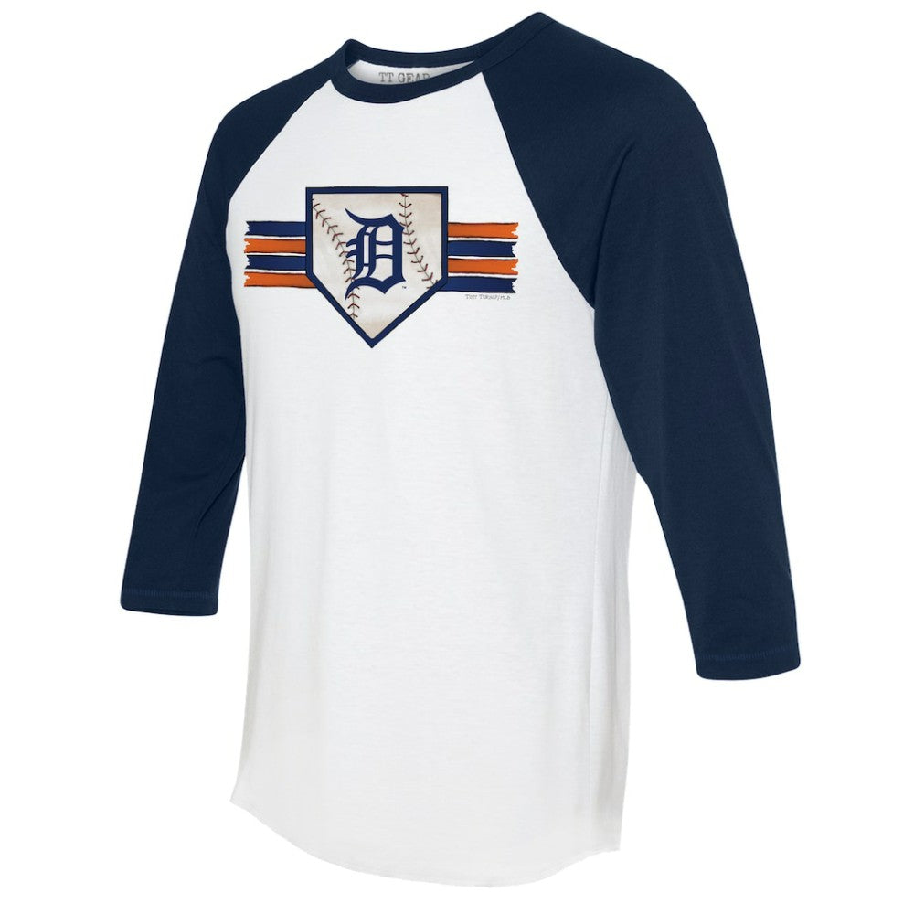 Detroit Tigers Tiny Turnip Women's Base Stripe 3/4-Sleeve Raglan T-Shirt - White/Navy - MLB Sale
