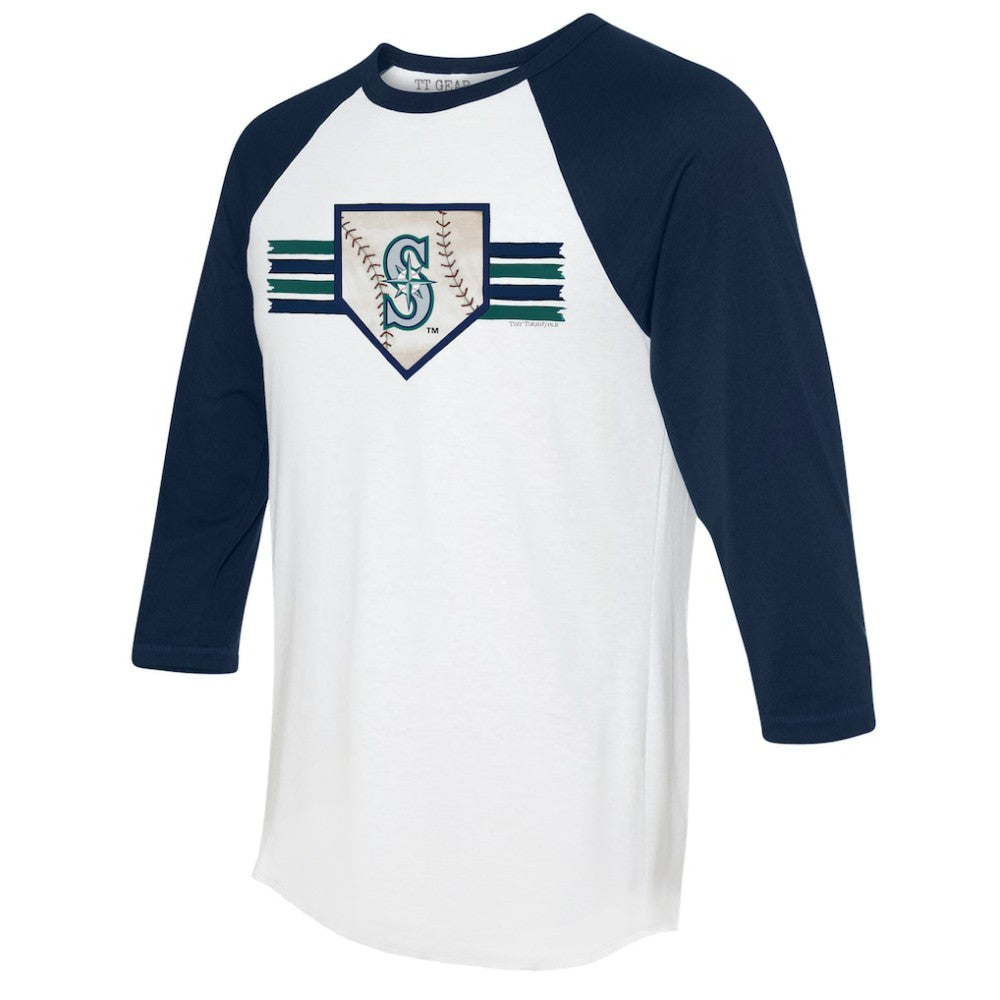 Seattle Mariners Tiny Turnip Women's Base Stripe 3/4-Sleeve Raglan T-Shirt - White/Navy - MLB Sale