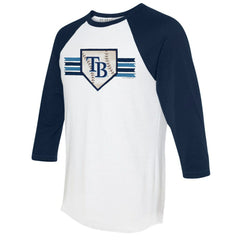 Tampa Bay Rays Tiny Turnip Women's Base Stripe 3/4-Sleeve Raglan T-Shirt - White/Navy - MLB on Sale