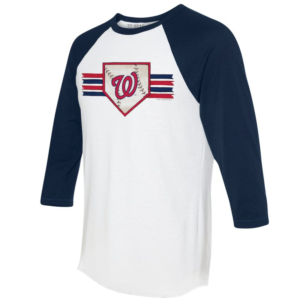Washington Nationals Tiny Turnip Women's Base Stripe 3/4-Sleeve Raglan T-Shirt - White/Navy - MLB on Sale