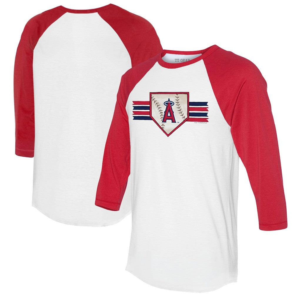 Los Angeles Angels Tiny Turnip Women's Base Stripe 3/4-Sleeve Raglan T-Shirt - White/Red - MLB Sale