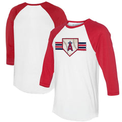 Los Angeles Angels Tiny Turnip Women's Base Stripe 3/4-Sleeve Raglan T-Shirt - White/Red - MLB Sale
