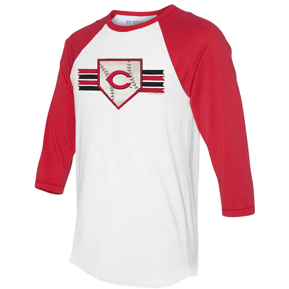 Cincinnati Reds Tiny Turnip Women's Base Stripe 3/4-Sleeve Raglan T-Shirt - White/Red - MLB Sale