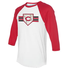 Cincinnati Reds Tiny Turnip Women's Base Stripe 3/4-Sleeve Raglan T-Shirt - White/Red - MLB Sale