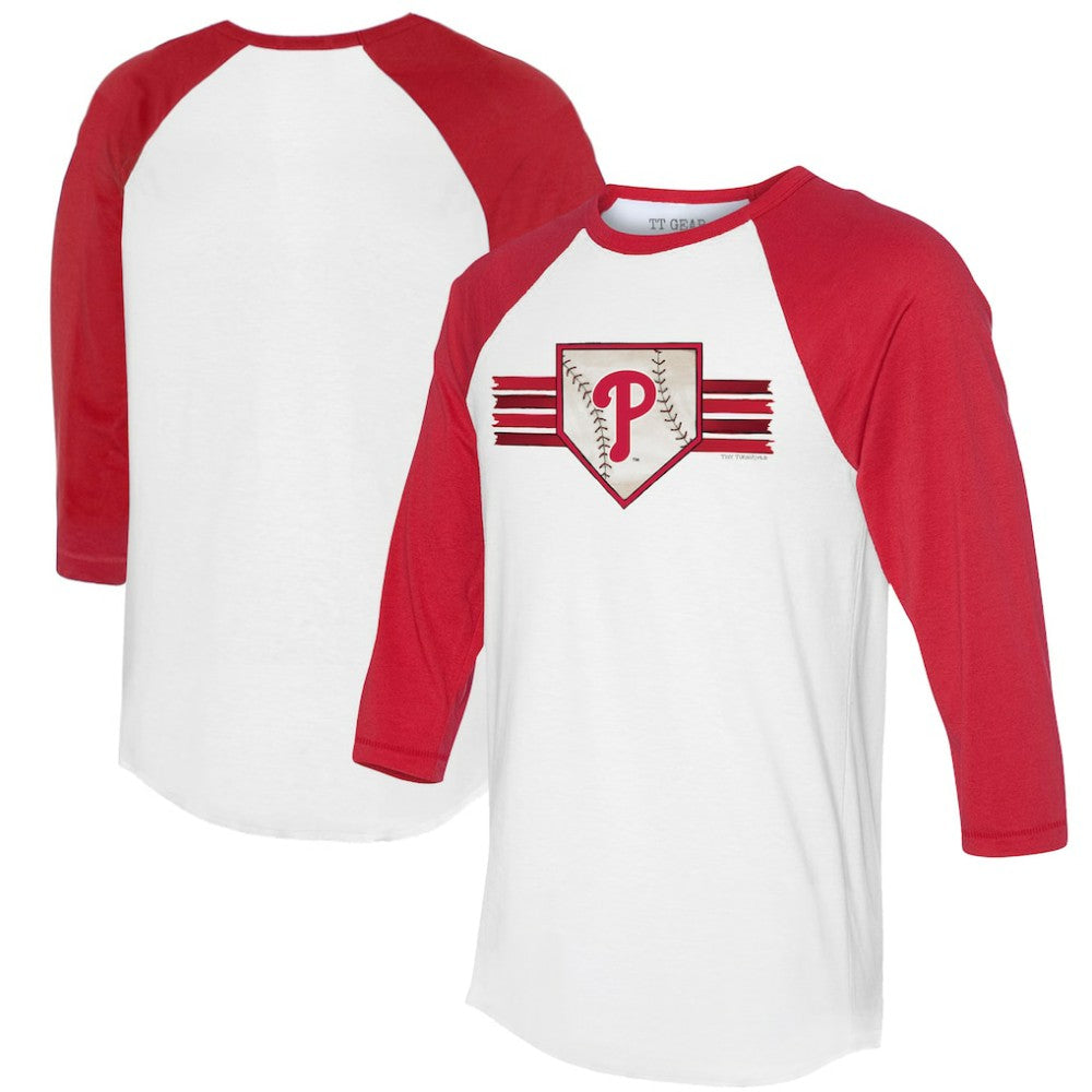 Philadelphia Phillies Tiny Turnip Women's Base Stripe 3/4-Sleeve Raglan T-Shirt - White/Red - MLB Lifestyle