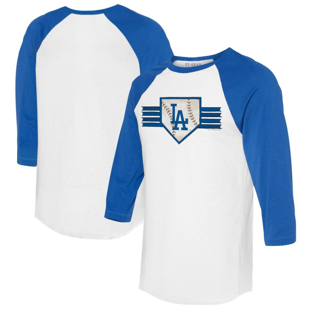 Los Angeles Dodgers Tiny Turnip Women's Base Stripe 3/4-Sleeve Raglan T-Shirt - White/Royal - MLB Lifestyle