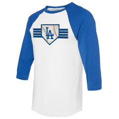 Los Angeles Dodgers Tiny Turnip Women's Base Stripe 3/4-Sleeve Raglan T-Shirt - White/Royal - MLB Lifestyle