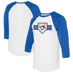 Toronto Blue Jays Tiny Turnip Women's Base Stripe 3/4-Sleeve Raglan T-Shirt - White/Royal - MLB Lifestyle