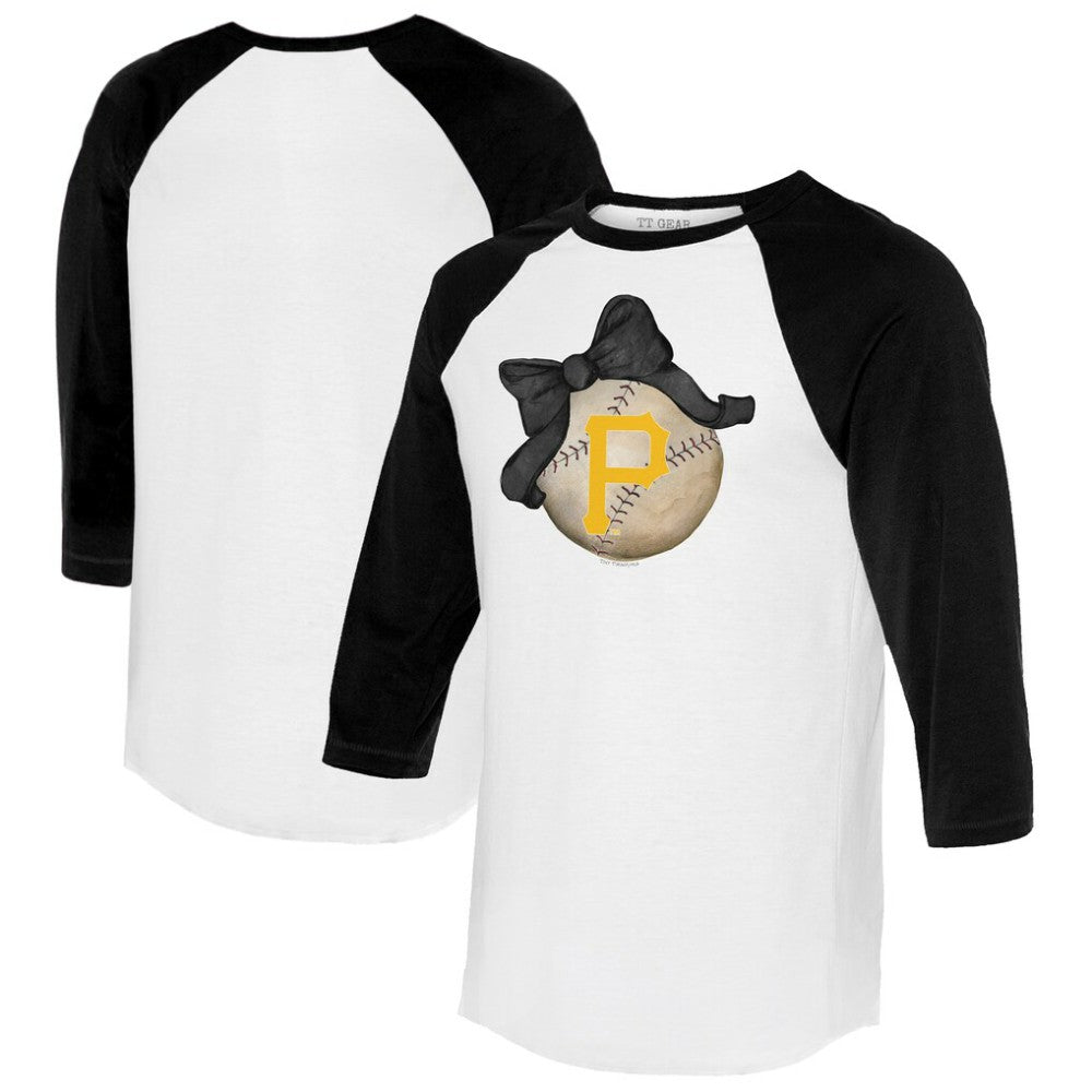 Pittsburgh Pirates Tiny Turnip Women's Baseball Bow 3/4-Sleeve Raglan T-Shirt - White/Black - MLB on Sale