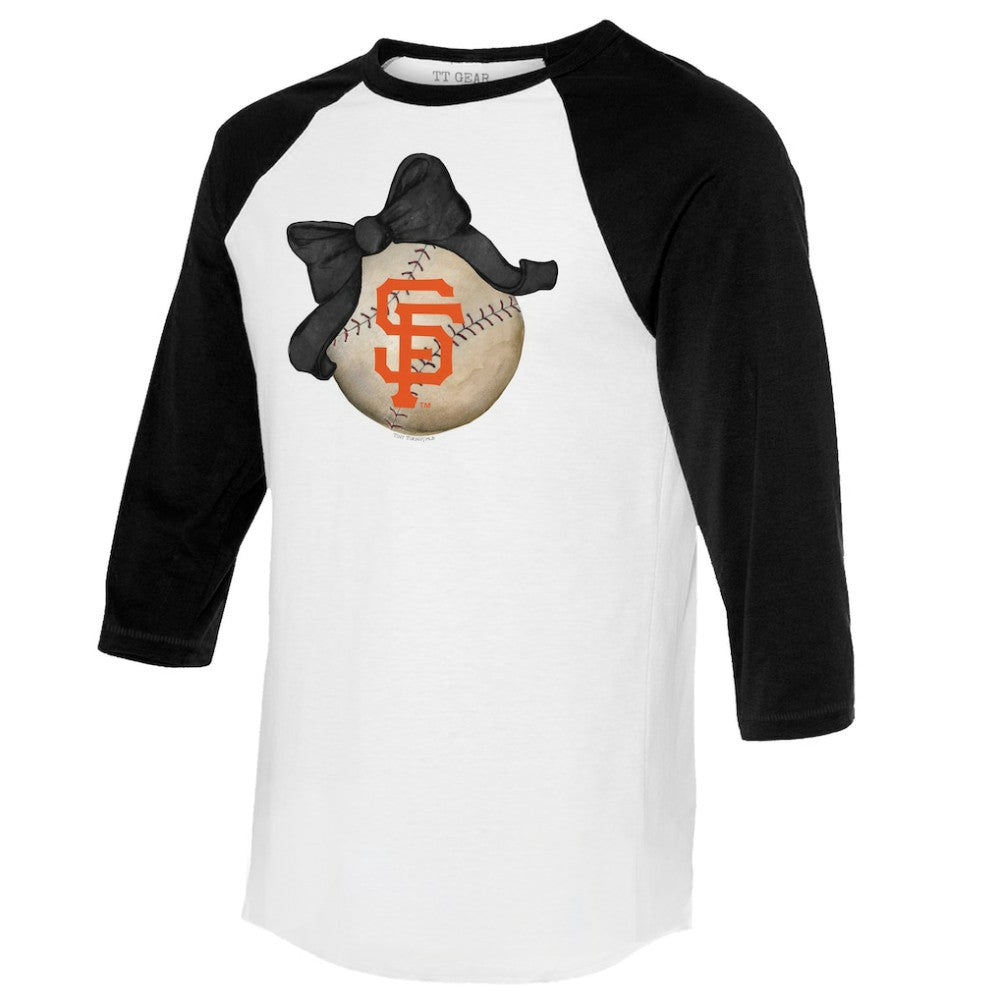 San Francisco Giants Tiny Turnip Women's Baseball Bow 3/4-Sleeve Raglan T-Shirt - White/Black - MLB Sale