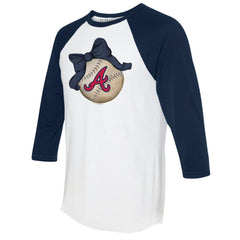 Atlanta Braves Tiny Turnip Women's Baseball Bow 3/4-Sleeve Raglan T-Shirt - White/Navy - MLB Sale