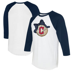Cleveland Guardians Tiny Turnip Women's Baseball Bow 3/4-Sleeve Raglan T-Shirt - White/Navy - MLB on Sale