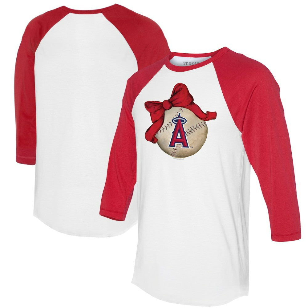 Los Angeles Angels Tiny Turnip Women's Baseball Bow 3/4-Sleeve Raglan T-Shirt - White/Red - MLB Sale