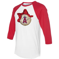 Los Angeles Angels Tiny Turnip Women's Baseball Bow 3/4-Sleeve Raglan T-Shirt - White/Red - MLB Sale