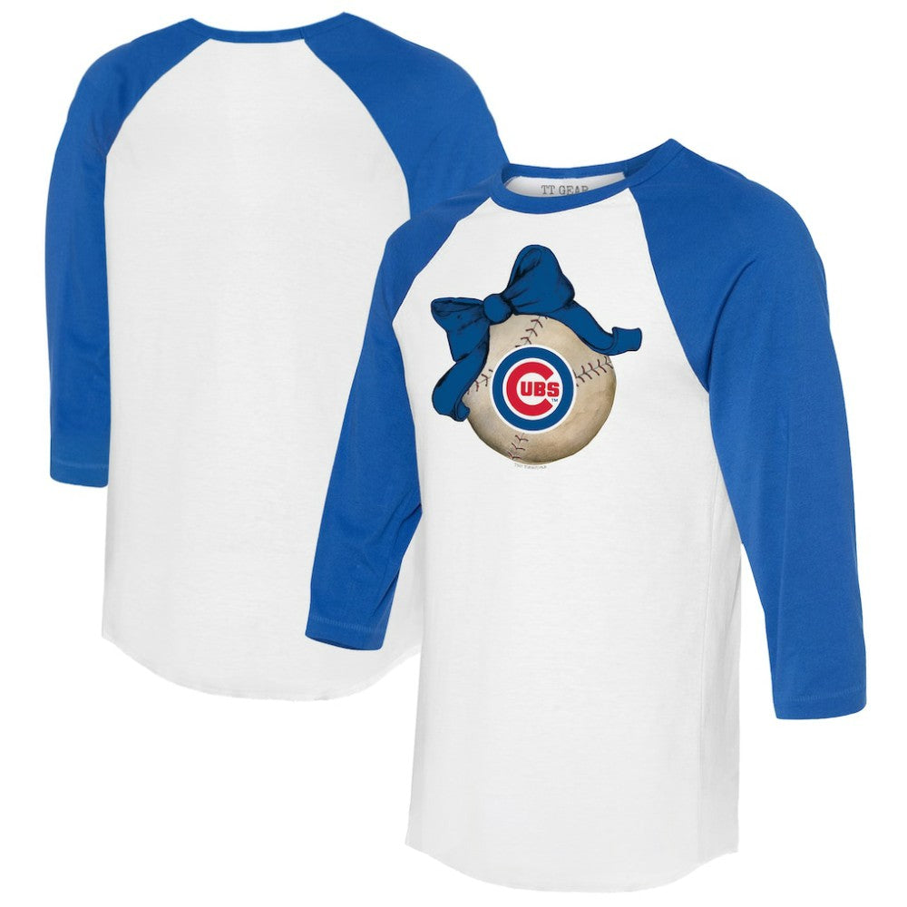 Chicago Cubs Tiny Turnip Women's Baseball Bow 3/4-Sleeve Raglan T-Shirt - White/Royal - MLB Sale