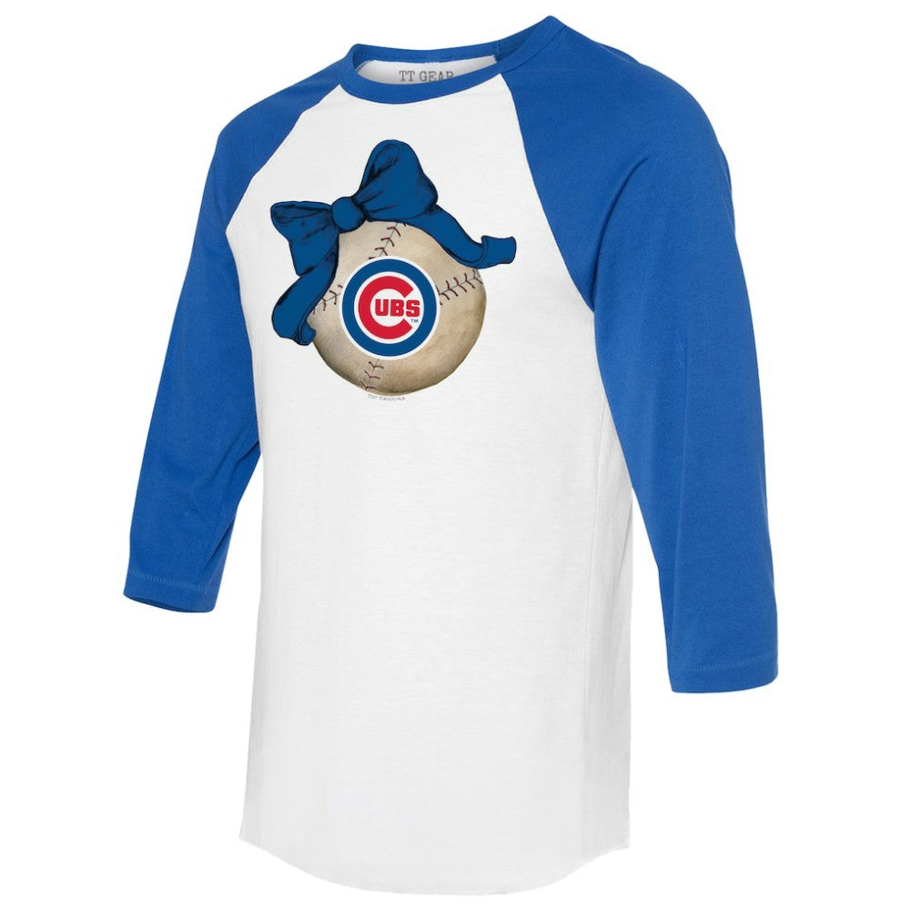 Chicago Cubs Tiny Turnip Women's Baseball Bow 3/4-Sleeve Raglan T-Shirt - White/Royal - MLB Sale