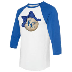 Kansas City Royals Tiny Turnip Women's Baseball Bow 3/4-Sleeve Raglan T-Shirt - White/Royal - MLB Online