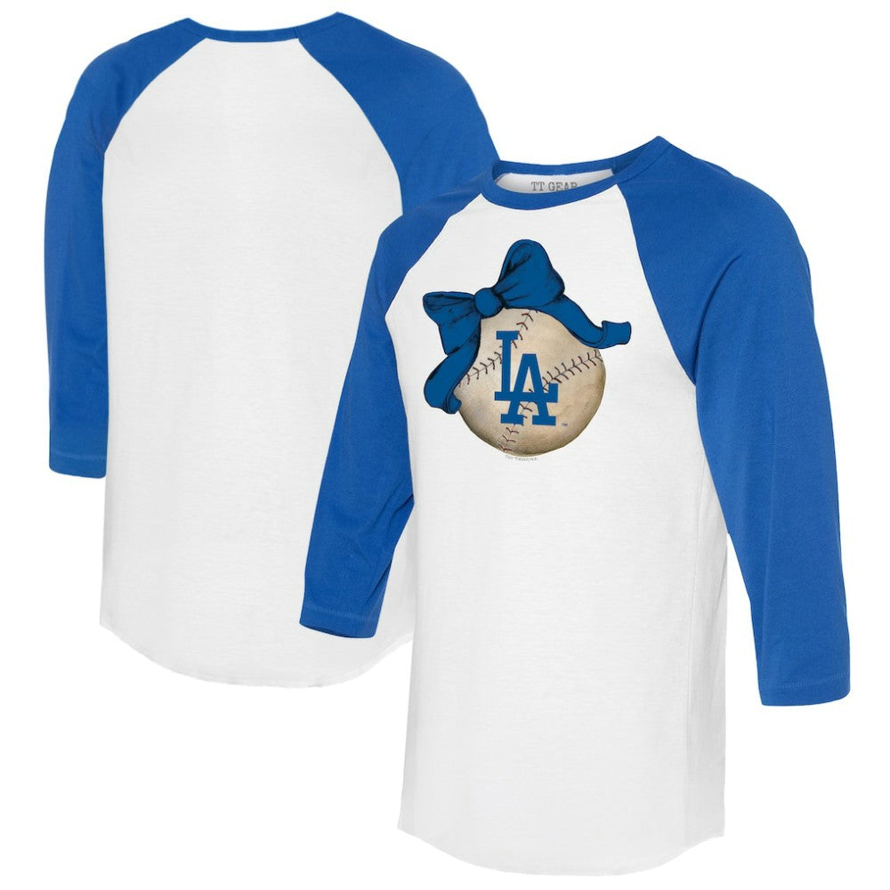 Los Angeles Dodgers Tiny Turnip Women's Baseball Bow 3/4-Sleeve Raglan T-Shirt - White/Royal - MLB Sale