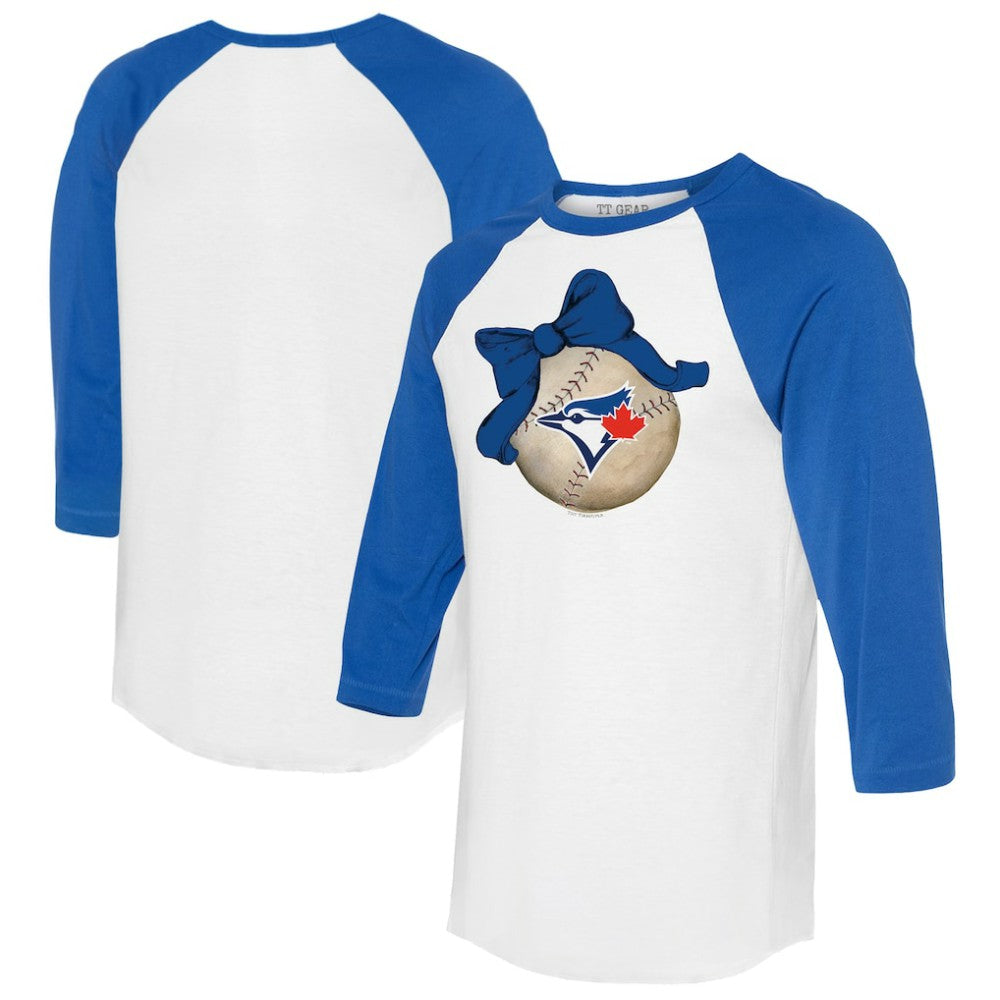 Toronto Blue Jays Tiny Turnip Women's Baseball Bow 3/4-Sleeve Raglan T-Shirt - White/Royal - MLB Online