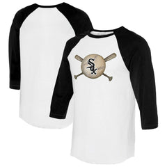 Chicago White Sox Tiny Turnip Women's Baseball Cross Bats 3/4-Sleeve Raglan T-Shirt - White/Black - MLB Discount