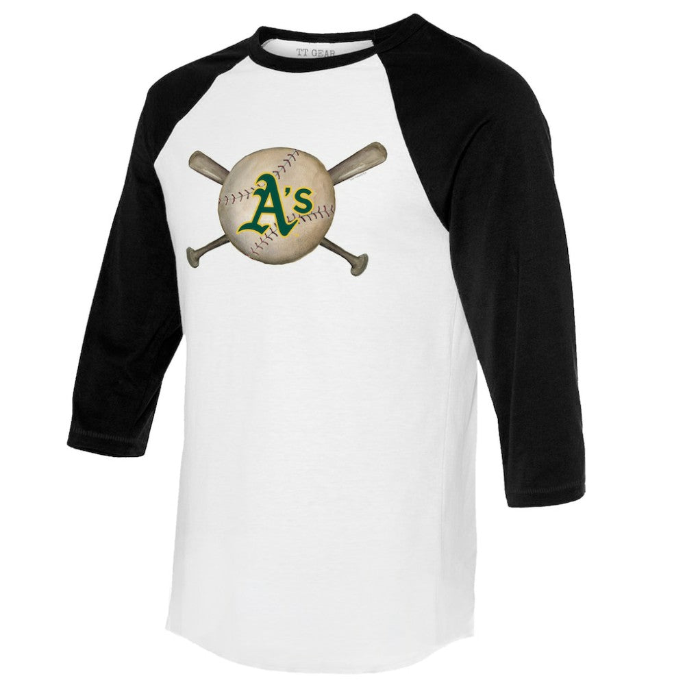 Athletics Tiny Turnip Women's Baseball Cross Bats 3/4-Sleeve Raglan T-Shirt - White/Black - MLB Lifestyle
