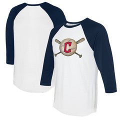 Cleveland Guardians Tiny Turnip Women's Baseball Cross Bats 3/4-Sleeve Raglan T-Shirt - White/Navy - MLB Discount