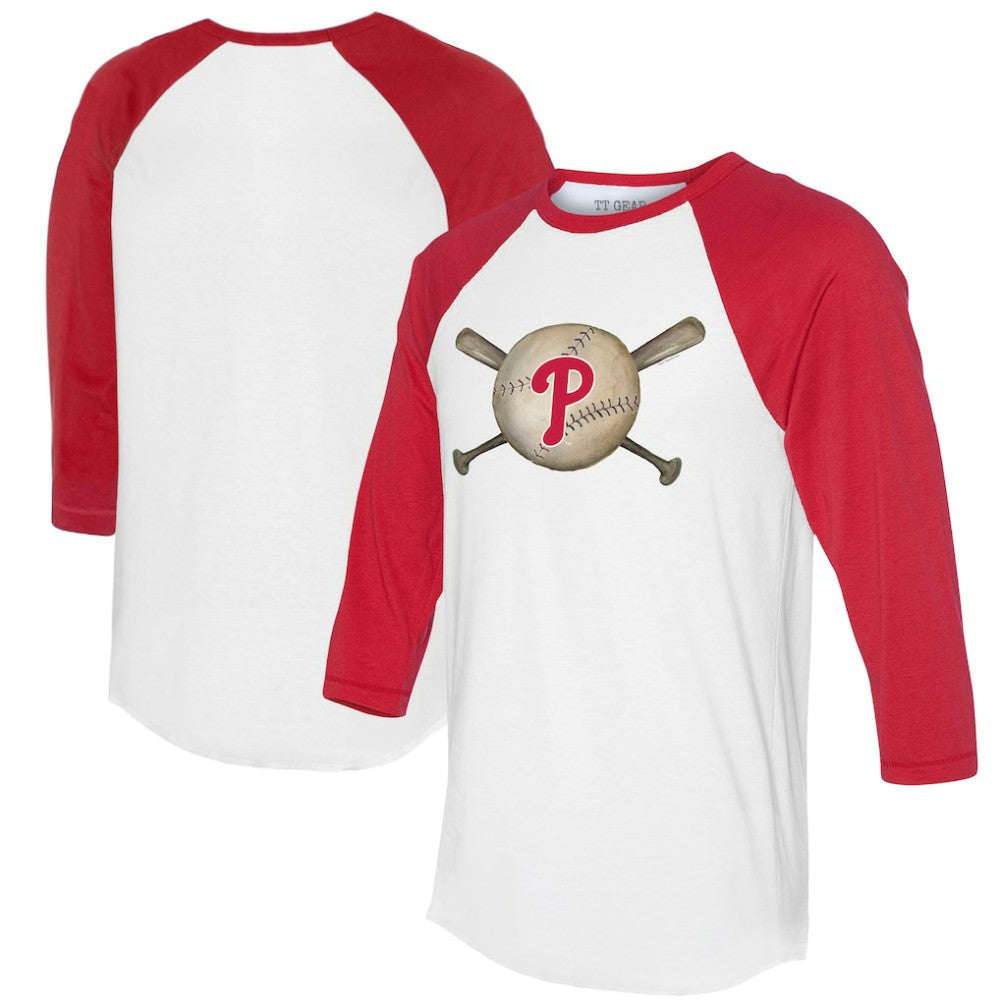 Philadelphia Phillies Tiny Turnip Women's Baseball Cross Bats 3/4-Sleeve Raglan T-Shirt - White/Red - MLB Online