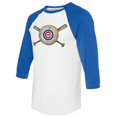 Chicago Cubs Tiny Turnip Women's Baseball Cross Bats 3/4-Sleeve Raglan T-Shirt - White/Royal - MLB Lifestyle
