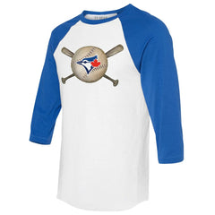 Toronto Blue Jays Tiny Turnip Women's Baseball Cross Bats 3/4-Sleeve Raglan T-Shirt - White/Royal - MLB on Sale