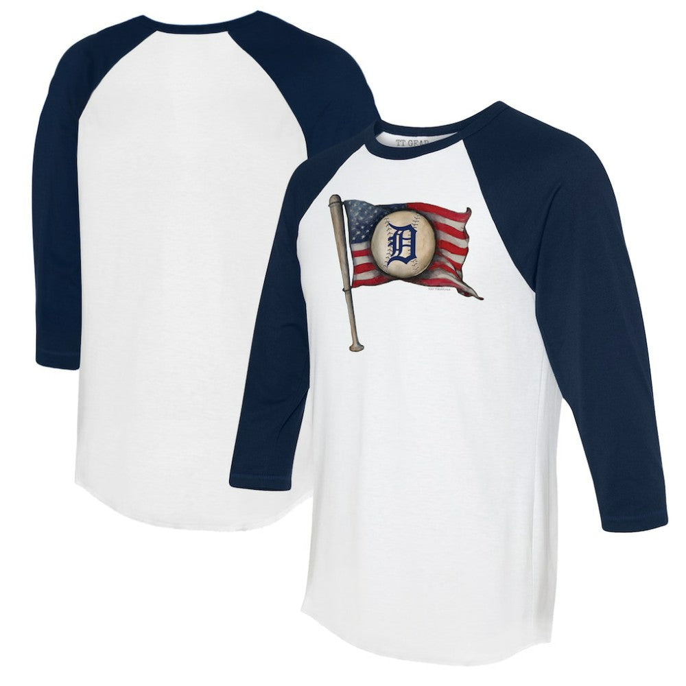 Detroit Tigers Tiny Turnip Women's Baseball Flag 3/4-Sleeve Raglan T-Shirt - White/Navy - MLB Online
